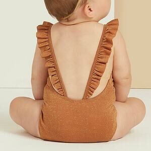 Rylee + Cru Arielle Swimsuit Baby Girls 3-6M Terracotta Ruffle One Piece UPF 50
